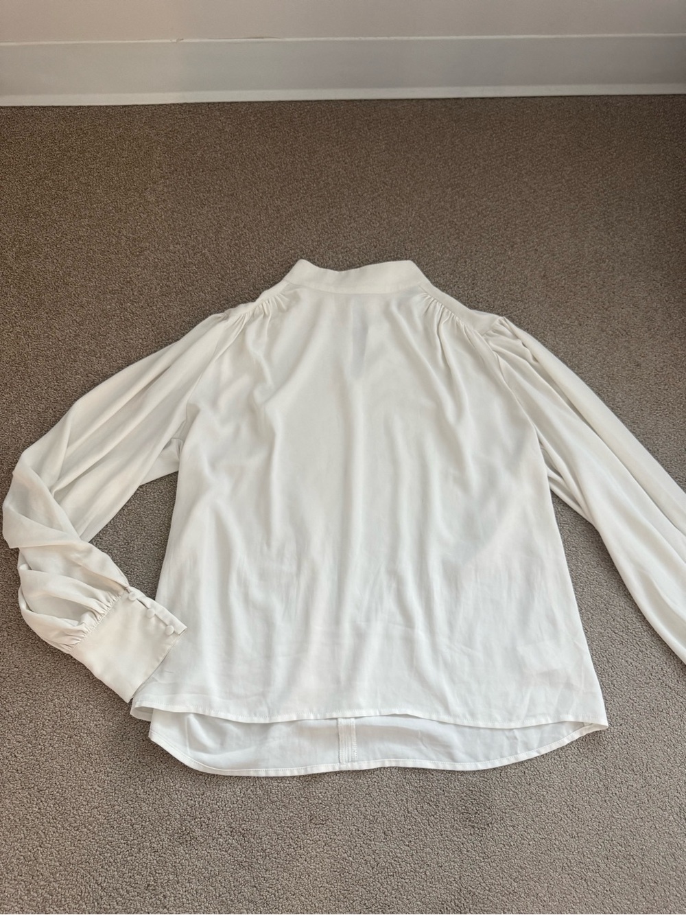 Express Cream Long Sleeve Blouse with Gathered Shoulders